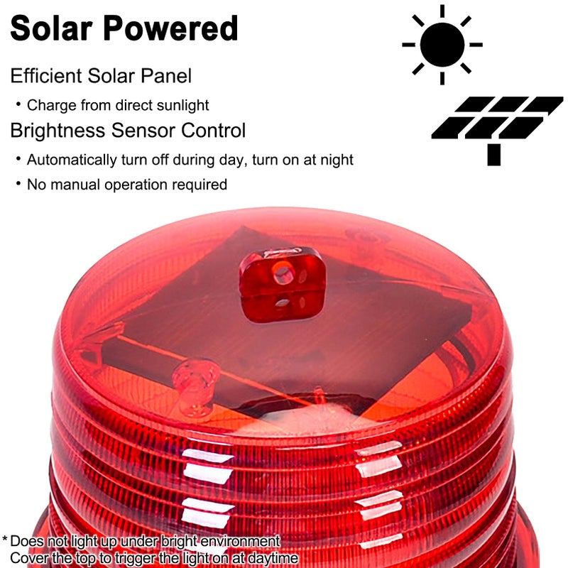 Luwint Handheld Red Emergency Strobe Warning Light - LED Solar Powered Road Construction Cone Traffic Flicker Beacon Lamp (Red) - Image 3